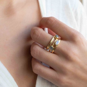 Moonstone, Labradorite & Blue Topaz hydro Ring 18k Gold Plated Ring Statement Ring handmade Adjustable Boho BJR311 image 3