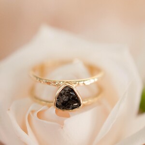 Black Diamond Ring * Triangular * Triangle *Gold Vermeil * Sparkle * Engagement * Bridal *Bridesmaid * Handmade* Rough Mosaic* Uneven BJR083