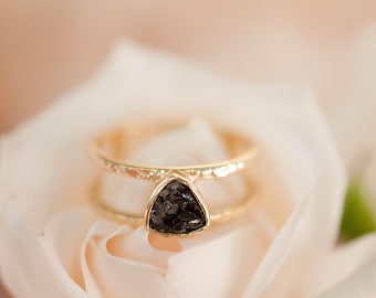 Black Diamond Ring * Triangular * Triangle *Gold Vermeil * Sparkle * Engagement * Bridal *Bridesmaid * Handmade* Rough Mosaic* Uneven BJR083