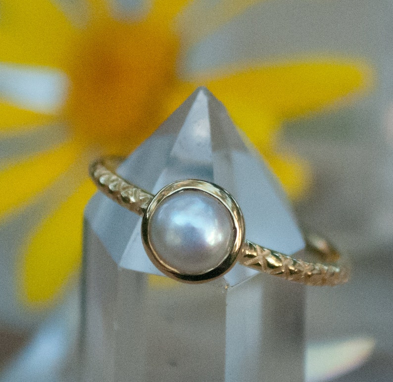 Bridesmaid Pearl Gold Ring Engagement* Gemstone Ring Fresh Water Pearl Ring White *Boho Hippie BJR016 Mermaid* Ocean Jewelry