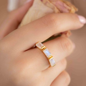 Moonstone Gold Plated Ring Stackable Statement Ring Gemstone Ring Rainbow Moonstone Gold Ring Modern Ring Statement BJR268 image 1