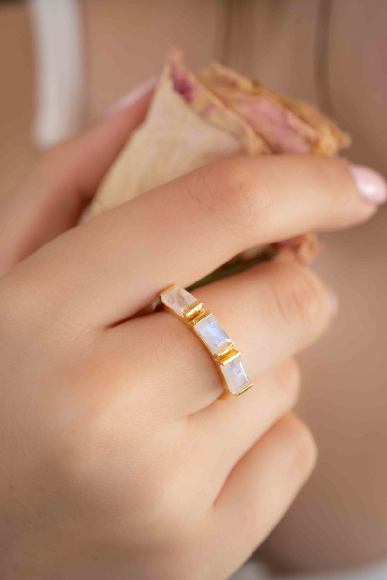 Moonstone Gold Plated Ring Stackable Statement Ring Gemstone Ring Rainbow Moonstone Gold Ring Modern Ring Statement BJR268 image 1
