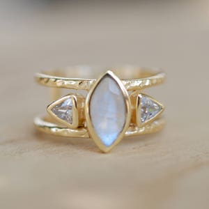 Moonstone & White Topaz Ring * Gold Vermeil Ring * Statement Ring *Gemstone Ring * Labradorite * Bridal Ring *Wedding Ring  * BJR149