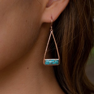 Copper Turquoise Earrings Gold Plated 18k or Silver Plated or Rose Gold Plated Natural Lightweight Triangulum Geometric BJE002C image 1