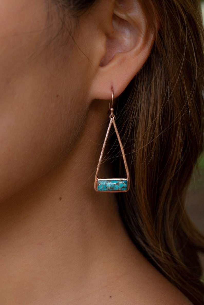 Copper Turquoise Earrings Gold Plated 18k or Silver Plated or Rose Gold Plated Natural Lightweight Triangulum Geometric BJE002C image 1