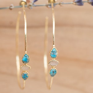 Turquoise & Moonstone Gold Plated 18k or Silver Plated or Rose Gold Plated Handmade Boho Modern ByCila Boho Modern BJE017C image 6