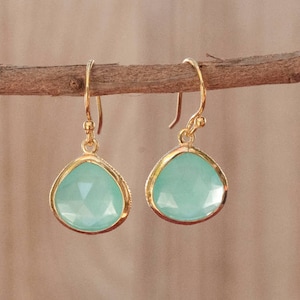 Aqua Chalcedony Earrings Gold Plated 18k or Sterling Silver 925 * Dangle Earrings * Gemstone * Handmade * Delicate * Minimalist * BJE063A