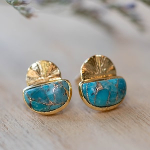 Copper Turquoise Stud  Earrings* Gold Plated 18k or Sterling Silver 925 * Post * Statement *Everyday *Lightweight * bohemian * ByCila*BJE161