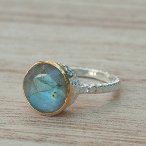 Rainbow Labradorite Ring Sterling Silver 925 Boho Organic Gold Vermeil Mix metals Gypsy Bridesmaid Solitaire Bridal BJR076 image 1