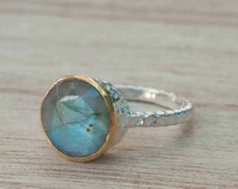 Rainbow Labradorite Ring * Sterling Silver 925 * Boho * Organic * Gold Vermeil * Mix metals* Gypsy * Bridesmaid* Solitaire * Bridal * BJR076