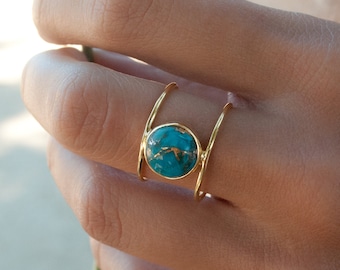 Turquoise Ring*Gold Ring*Statement Ring *Gemstone Ring *Copper Turquoise Ring* Natural *Organic Ring * ByCila*Blue Ring *BJR001