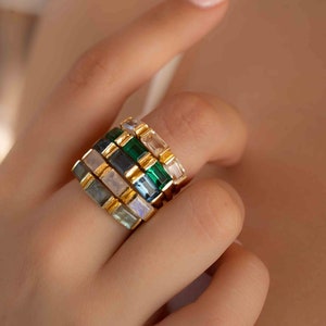 Moonstone Gold Plated Ring Stackable Statement Ring Gemstone Ring Rainbow Moonstone Gold Ring Modern Ring Statement BJR268 image 9