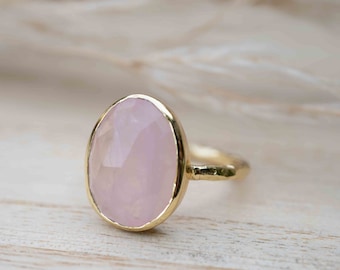 Rose Quartz Ring * 18k Gold Plated Ring * Statement Ring * Gemstone Ring * Pink * Bridal Ring * Wedding Ring *Organic Ring * Natural *BJR247