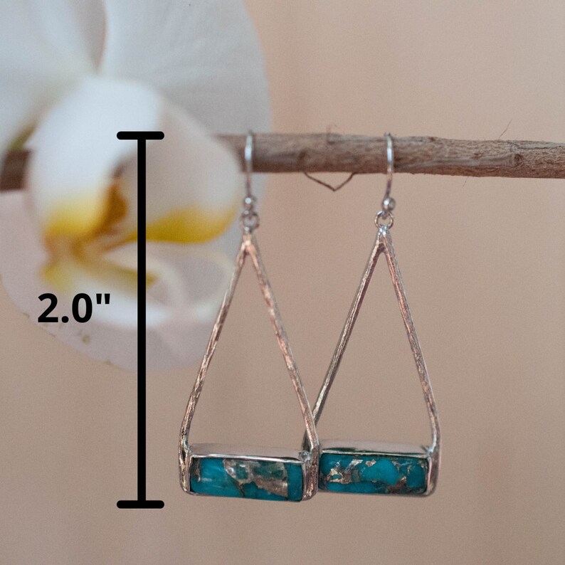 Copper Turquoise Earrings Gold Plated 18k or Silver Plated or Rose Gold Plated Natural Lightweight Triangulum Geometric BJE002C image 8