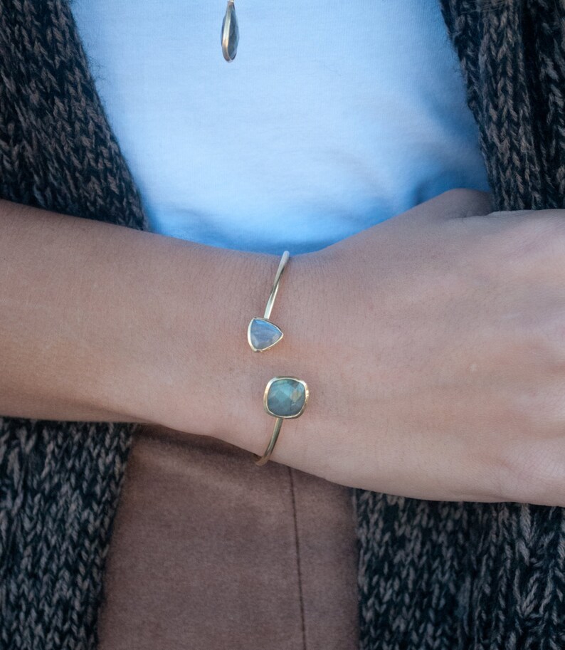 Labradorite Bangle Bracelet Gold Plated 18k or Silver Plated Etsy