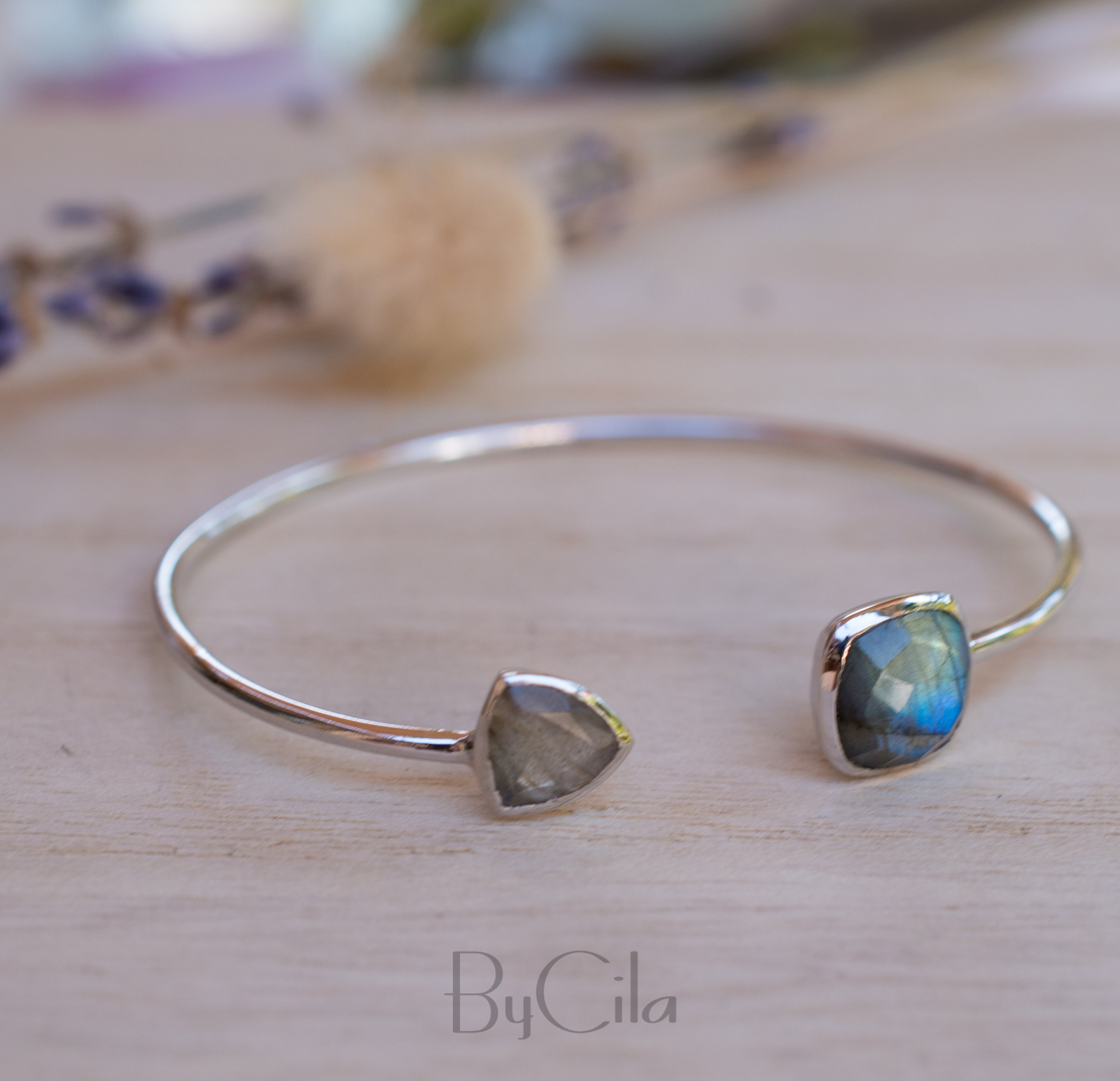 Labradorite Bangle Bracelet Gold Plated 18k or Silver Plated Etsy