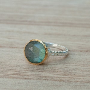 Rainbow Labradorite Ring Sterling Silver 925 Boho Organic Gold Vermeil Mix metals Gypsy Bridesmaid Solitaire Bridal BJR076 image 3