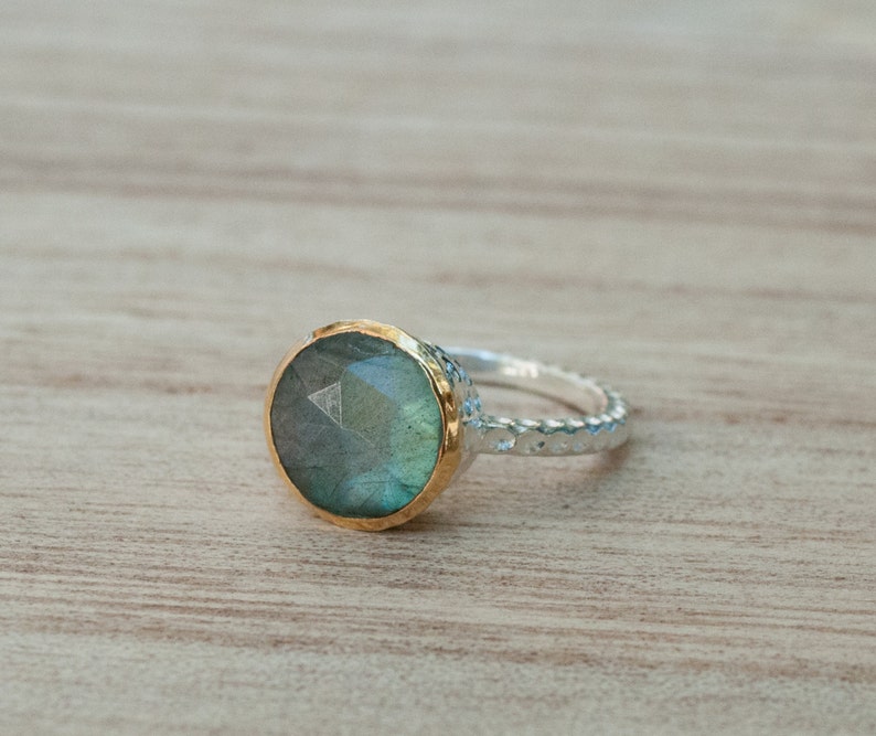 Rainbow Labradorite Ring Sterling Silver 925 Boho Organic Gold Vermeil Mix metals Gypsy Bridesmaid Solitaire Bridal BJR076 image 3