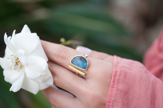 Labradorite Ring Adjustable Gold Vermeil Statement Gemstone Bridal Wedding  Half Moon Boho Bohemian Handmade BJR111 - Etsy