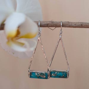 Copper Turquoise Earrings Gold Plated 18k or Silver Plated or Rose Gold Plated Natural Lightweight Triangulum Geometric BJE002C image 5