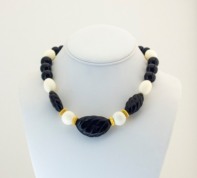 Art Deco Necklace White Necklace Big Necklace Flapper Necklace Vintage Necklace Black Necklace Avon Necklace Large necklace