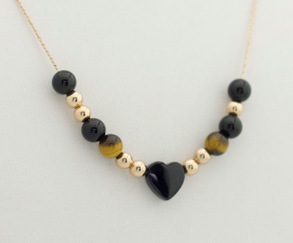 18 Inch, Gold Filled Necklace, Onyx Necklace, Avon