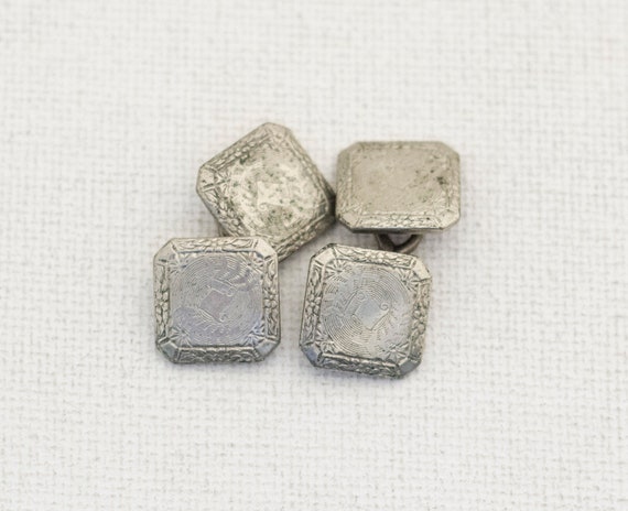 14k White Gold Square Vintage Cuff Links, 14k Gold