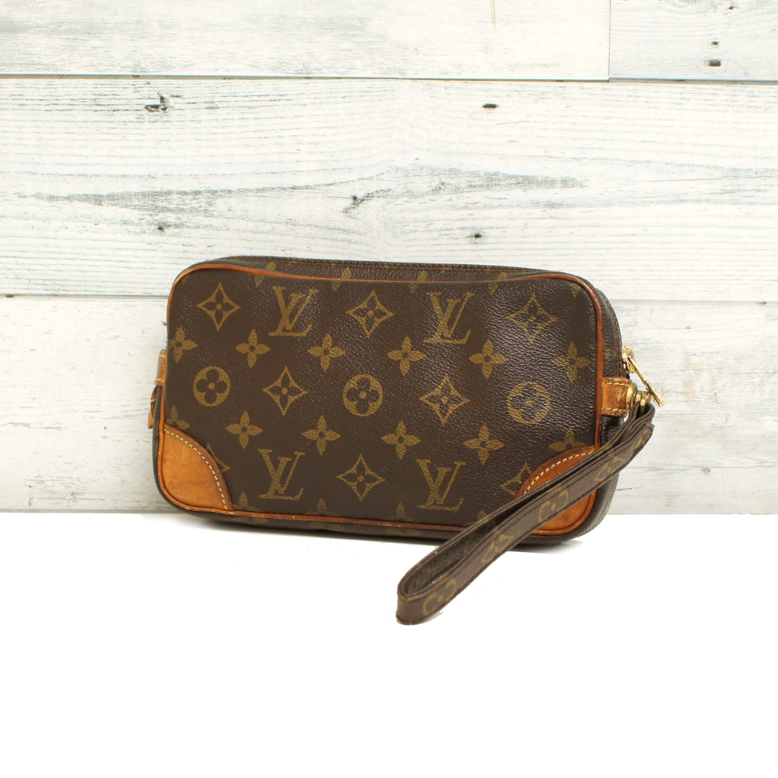 Louis+Vuitton+Marly+Dragonne+Clutch+PM+Brown+Leather for sale online