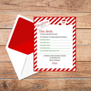 Lista de deseos de Navidad imprimible, Querida carta de Papá Noel, Carta a Santa, Carta de navidad para niños, Carta del Polo Norte, Lista de regalos, Santa Claus, Rojo