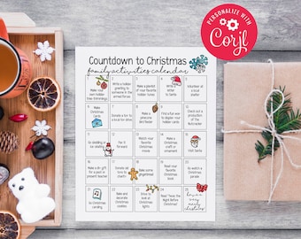 Editable Christmas Activities Calendar for Families Printable, Kids Advent Calendar, Christmas Countdown Calendar, Family Holiday Ideas