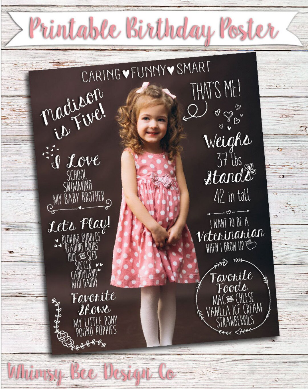 Printable Birthday Poster, Milestone Sign, Doodles, Hearts, Custom ...