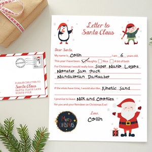 Brief aan de kerstman kit, afdrukbare lieve kerstbrief met envelop, kerstverlanglijst, Noordpoolbrief, cadeaulijst, kerstbriefsjabloon