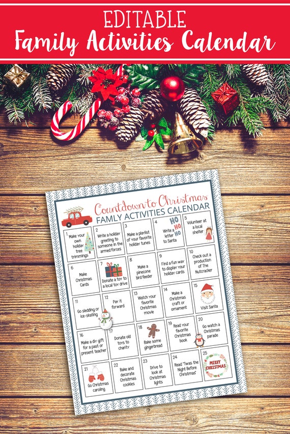 Editable Christmas Activities Calendar for Families Printable, Kids Advent  Calendar, Christmas Countdown Calendar, Family Holiday Ideas - Etsy