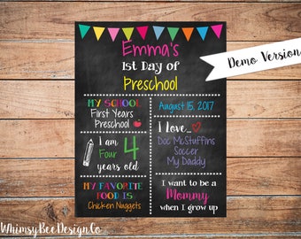 First Day Of School Reusable Chalkboard Printable Sign for Girls Back to School Poster 11x14