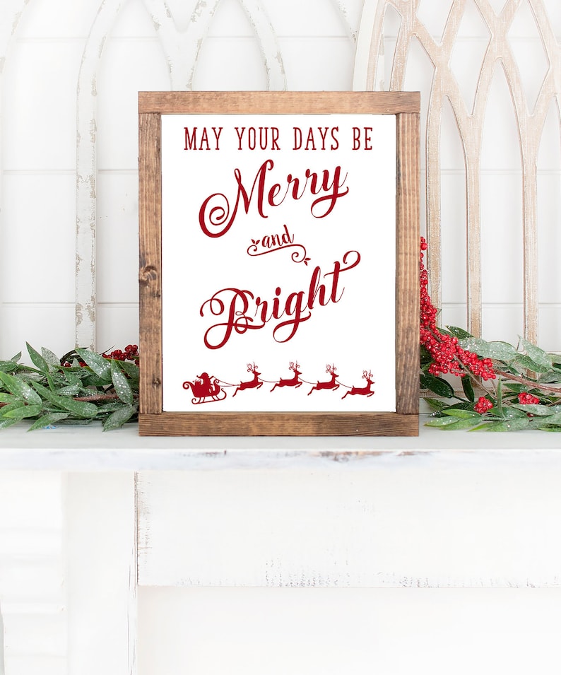 Merry and Bright Printable Holiday Sign Farmhouse Christmas - Etsy