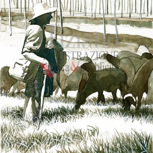 Grazing-original gouache and watercolor, painting.