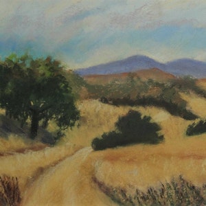 Golden Hills, Malibu Valley---original art, pastels, impressionist landscape, affordable art