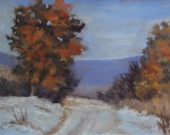 First Snowfall, San Gabriel Mountains--original art, winter landscape, impressionist soft pastels, affordable art