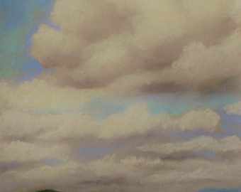 Summer Clouds, Malibu----   original art, pastel landscape, affordable art