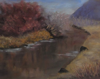 October Morning, Malibu Creek---original art, autumn landscape, soft pastels, impressionist, affordable art