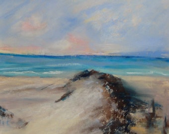 Malibu Morning Dunes---original art, impressionist landscape, soft pastels, affordable art