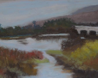 Malibu Lagoon, Morning---original art, pastels, landscape, impressionist, affordable art