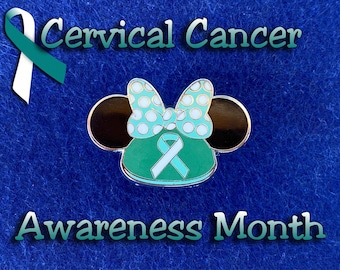 Cervical Cancer Awareness Minnie Mouse Teal Ribbon Ears Disney Fantasy Pin 1.25"