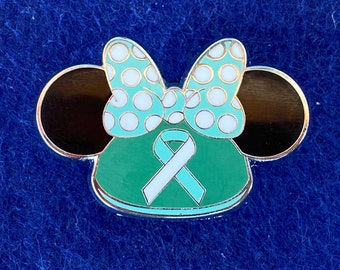 Cervical Cancer Awareness Minnie Mouse Teal Ribbon Ears Disney Fantasy Pin 1.25"