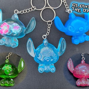 Stitch Disney Keychain - 3D Hard Resin with Glitter or Flowers