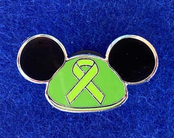 Lymphoma Cancer Awareness Mickey Mouse Green Ribbon Ears Disney Fantasy Pin 1.25"