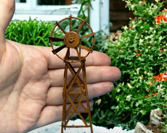 1046 Create a Magical Scene with a Miniature Fairy Garden featuring a Rusty Windmill - Handcrafted Delight