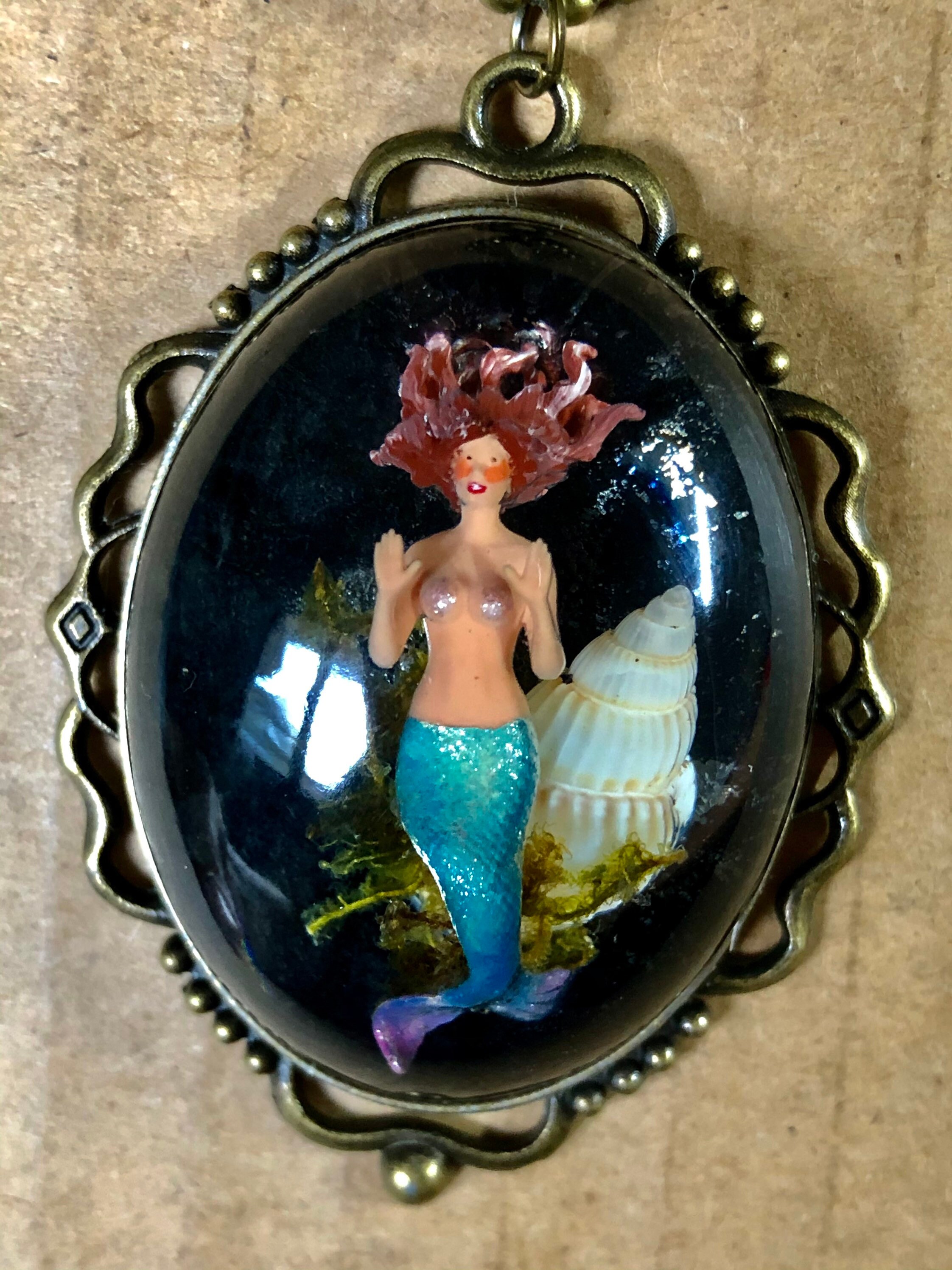 Terrarium necklace resin jewellery resin jewelry mermaid | Etsy