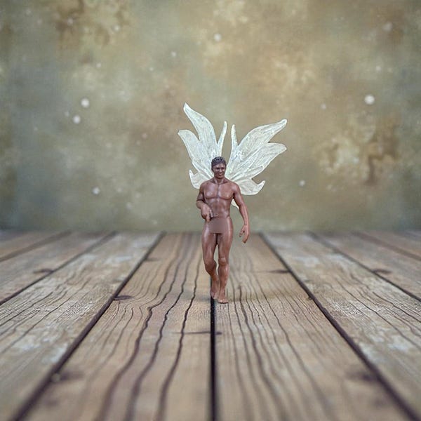 Atlas - Figurina in miniatura da giardino delle fate realizzata a mano da 30 mm. Fata maschio nuda