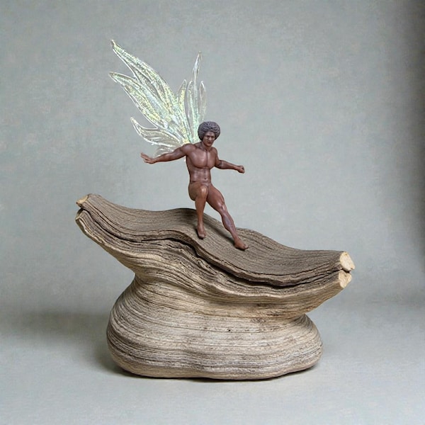 Gabriele da 30 mm - Statuina in miniatura per giardino delle fate realizzata a mano. Fata maschio nuda